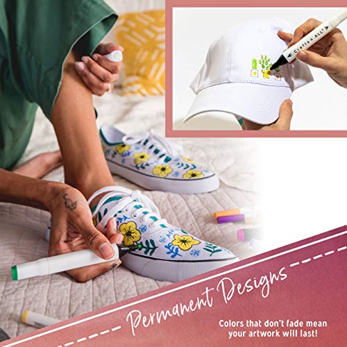 Crafts 4 ALL Fabric Markers Pens Permanent 12 Bright Dual TIP Fabr...