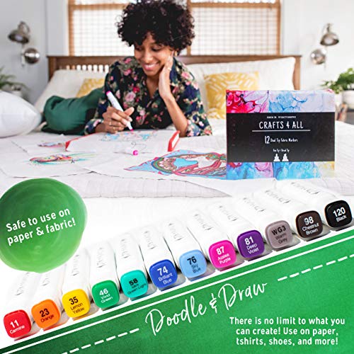 Crafts 4 ALL Fabric Markers Pens Permanent 12 Bright Dual TIP Fabr...