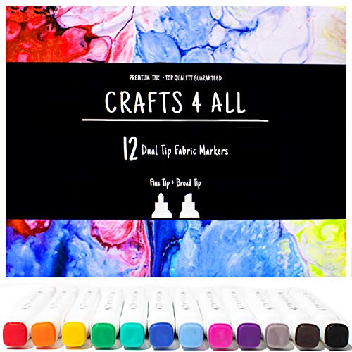 Crafts 4 ALL Fabric Markers Pens Permanent 12 Bright Dual TIP Fabr...