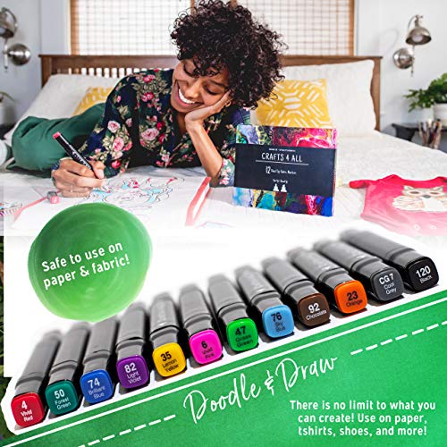 Fabric Markers Pens Permanent 12 Pack Dual Tip Minimal Bleed Rich ...