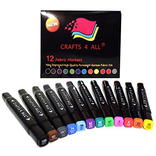 Fabric Markers Pens Permanent 12 Pack Dual Tip Minimal Bleed Rich ...