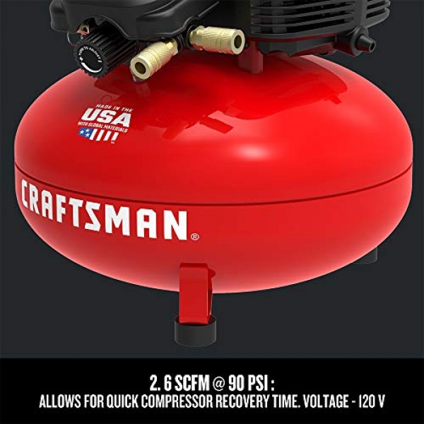 CRAFTSMAN Air Compressor, 6 Gallon, Pancake, Oil-Free with 13 Piec...