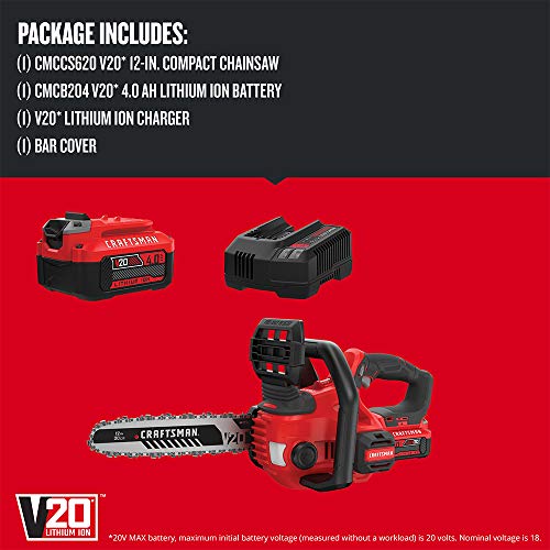 CRAFTSMAN V20 Cordless Chainsaw, 12-Inch CMCCS620M1