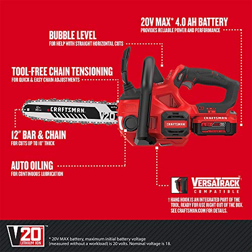 CRAFTSMAN V20 Cordless Chainsaw, 12-Inch CMCCS620M1