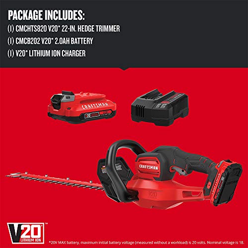 CRAFTSMAN V20 Cordless Hedge Trimmer, 22-Inch CMCHTS820D1