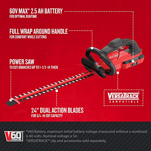 CRAFTSMAN V60 Cordless Hedge Trimmer, 24-Inch CMCHTS860E1