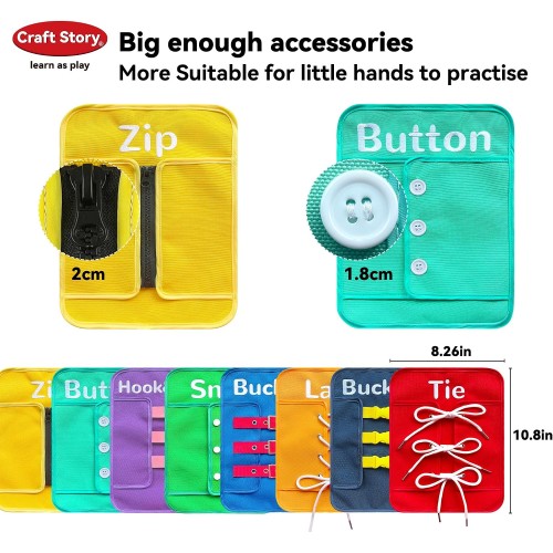 Craftstory Toddlers Montessori Toys Busy-Board for 3 4 5 Year Girls Boys Gifts, Sensory Basic-Life-Kills Shoe-Tying Practice for Kids Fine-Motor Skill Toys Teacher Resoures Preschool Classroom