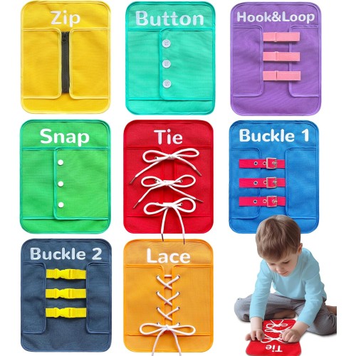 Craftstory Toddlers Montessori Toys Busy-Board for 3 4 5 Year Girls Boys Gifts, Sensory Basic-Life-Kills Shoe-Tying Practice for Kids Fine-Motor Skill Toys Teacher Resoures Preschool Classroom