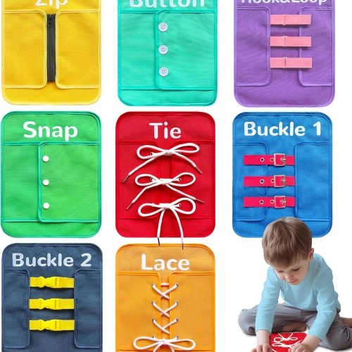 Craftstory Toddlers Montessori Toys Busy-Board for 3 4 5 Year Girls Boys Gifts, Sensory Basic-Life-Kills Shoe-Tying Practice for Kids Fine-Motor Skill Toys Teacher Resoures Preschool Classroom