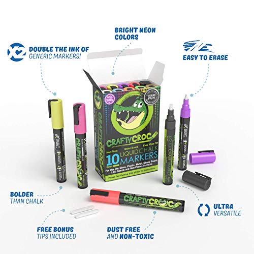 Crafty Croc Liquid Chalk Markers, 10 Pack of Neon Chalk Pens, For ...