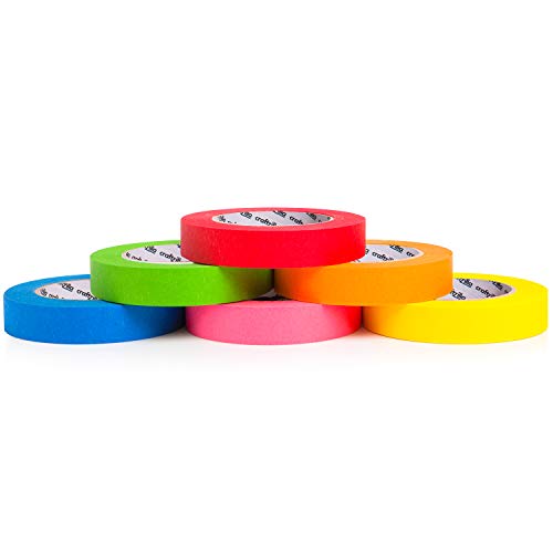 Craftzilla Colored Masking Tape - 6 Pack of 60 Yards x 1 inch Rain...