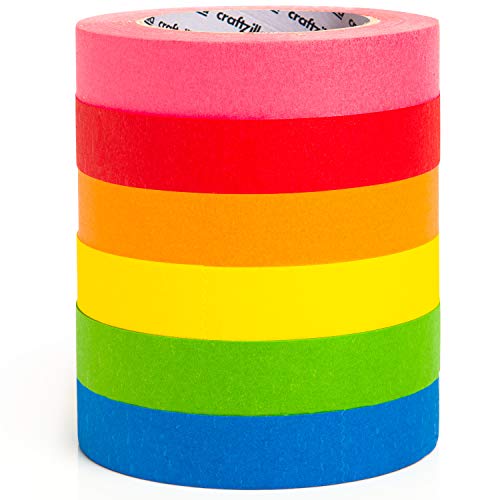 Craftzilla Colored Masking Tape - 6 Pack of 60 Yards x 1 inch Rain...