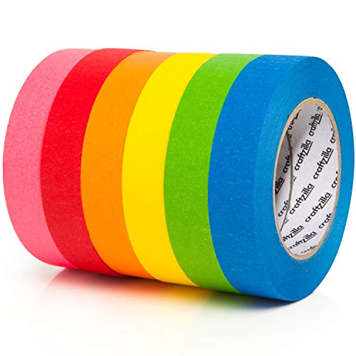 Craftzilla Colored Masking Tape - 6 Pack of 60 Yards x 1 inch Rain...