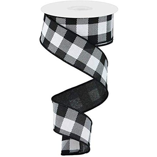 1.5 Black and White Checked Plaid Ribbon - Craig Bachman Black Wh...