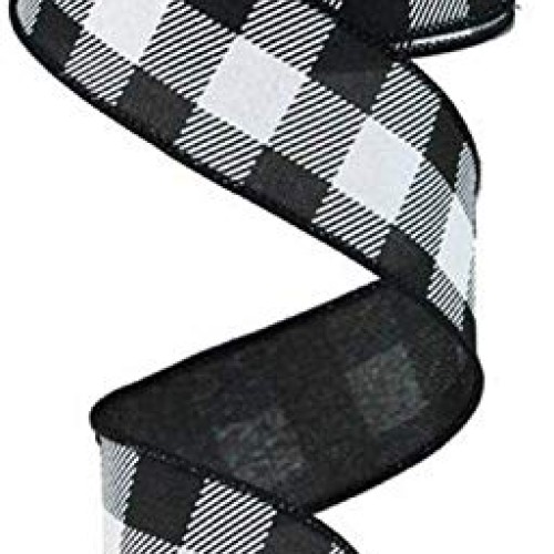 1.5 Black and White Checked Plaid Ribbon - Craig Bachman Black Wh...