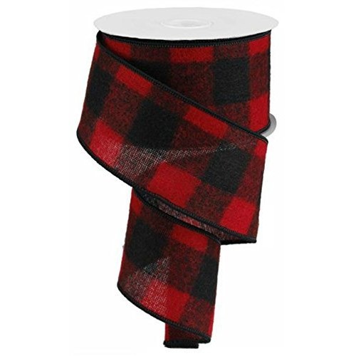 2.5 Red and Black Fuzzy Large Check Ribbon 10 Yards Buffalo Pla...