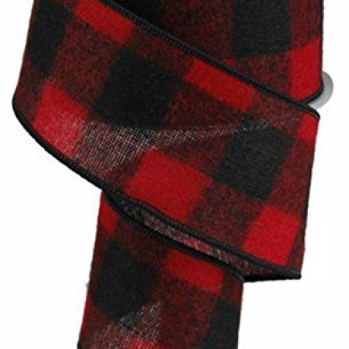2.5 Red and Black Fuzzy Large Check Ribbon 10 Yards Buffalo Pla...