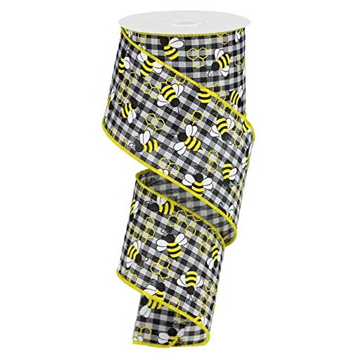 2.5X10 Yard 30 Feet Mini Bumblebees Gingham Check Ribbon