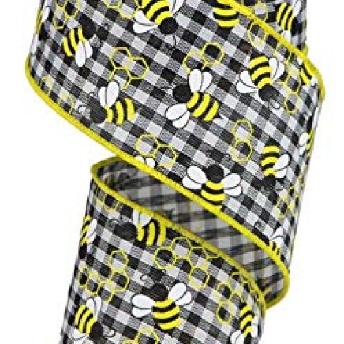 2.5X10 Yard 30 Feet Mini Bumblebees Gingham Check Ribbon