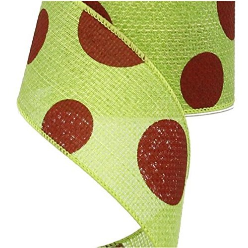 Giant Dots Wired Edge Ribbon - 2.5 x 10 Yards Lime, Red