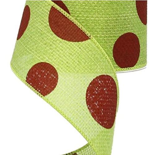 Giant Dots Wired Edge Ribbon - 2.5 x 10 Yards Lime, Red