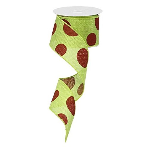 Giant Dots Wired Edge Ribbon - 2.5 x 10 Yards Lime, Red