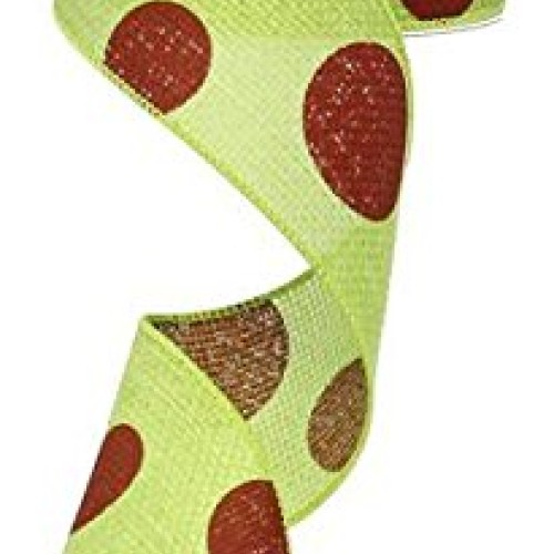 Giant Dots Wired Edge Ribbon - 2.5 x 10 Yards Lime, Red