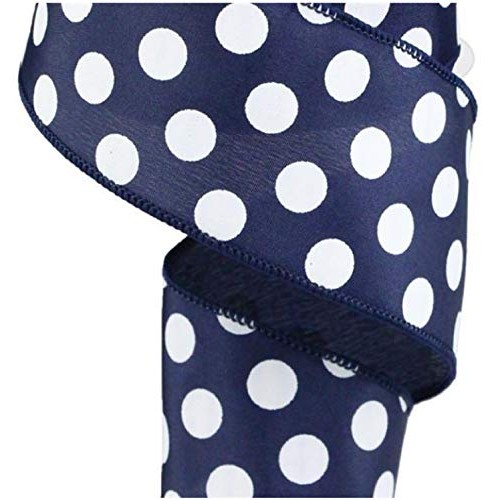 Navy Blue Polka Dot Wired Edge Ribbon - 2.5 x 10 Yards