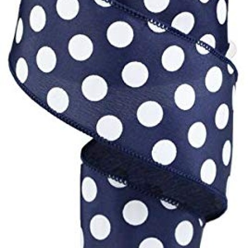 Navy Blue Polka Dot Wired Edge Ribbon - 2.5 x 10 Yards
