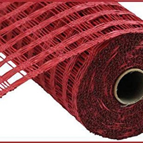 Poly Burlap Check Deco Mesh, 10 x 10 Yards Cranberry Red