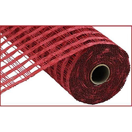 Poly Burlap Check Deco Mesh, 10 x 10 Yards Cranberry Red