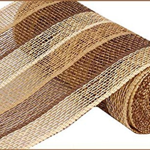 Poly Burlap Stripe Deco Mesh, 10 x 10 Yards Buff, Chocolate, Beige