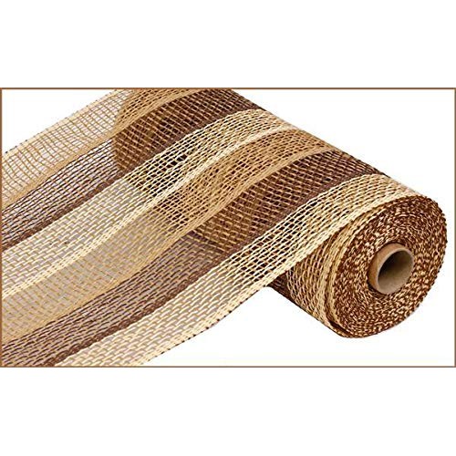 Poly Burlap Stripe Deco Mesh, 10 x 10 Yards Buff, Chocolate, Beige