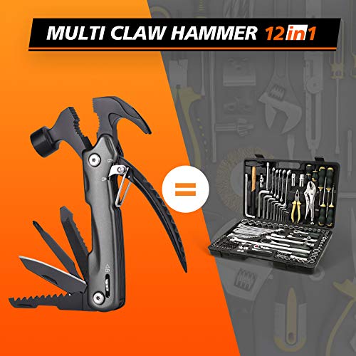 Multitool Camping Accessories Gifts for Men - Small Hammer 12 in 1...