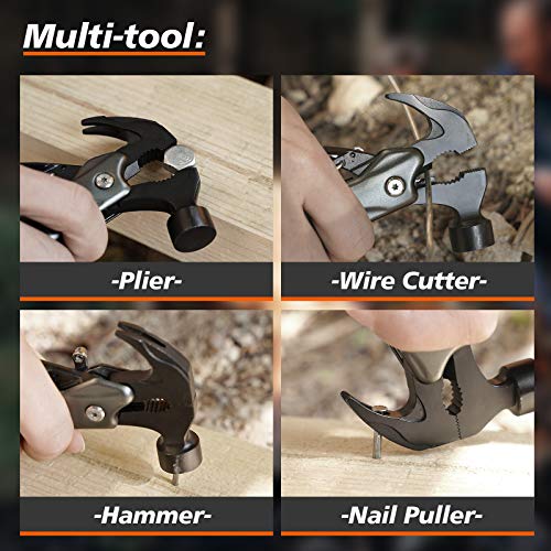 Multitool Camping Accessories Gifts for Men - Small Hammer 12 in 1...