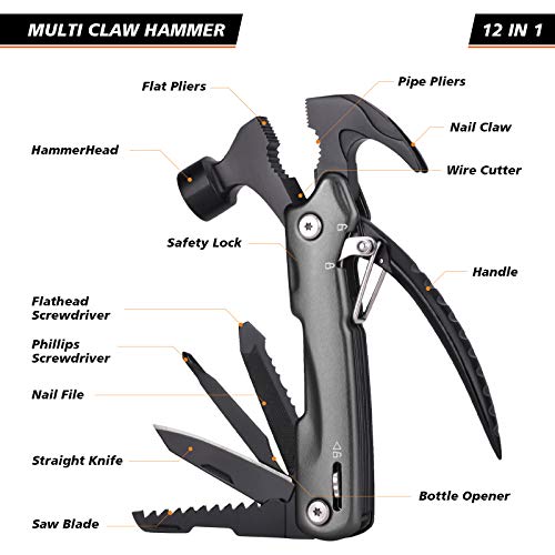 Multitool Camping Accessories Gifts for Men - Small Hammer 12 in 1...