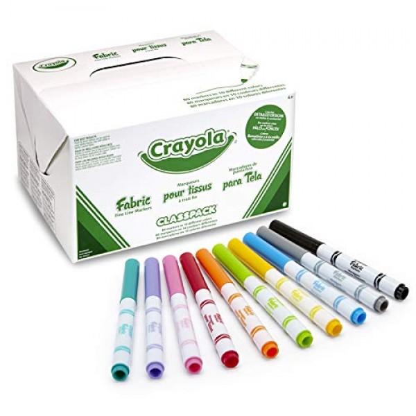 Crayola 588215 Fabric Marker Classpack, Ten Assorted Colors, 80 Ma...
