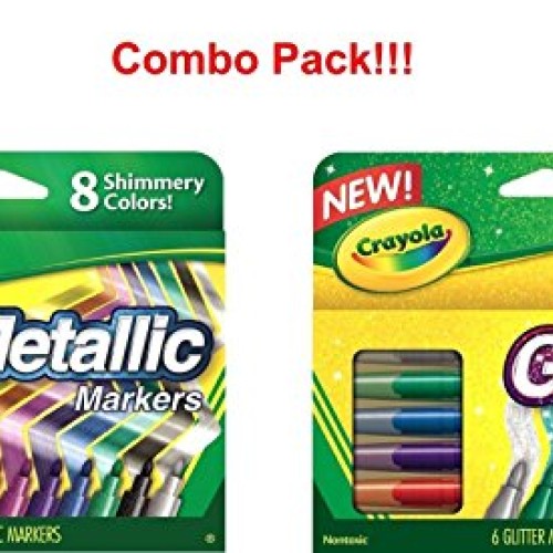 Crayola Metallic Markers 8 Count, Glitter Markers 6 Count, Combo P...