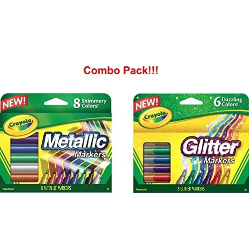 Crayola Metallic Markers 8 Count, Glitter Markers 6 Count, Combo P...