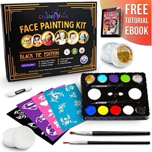 Face Painting Kit for Kids - 32 Stencils, 8 Water Based Face Paint...