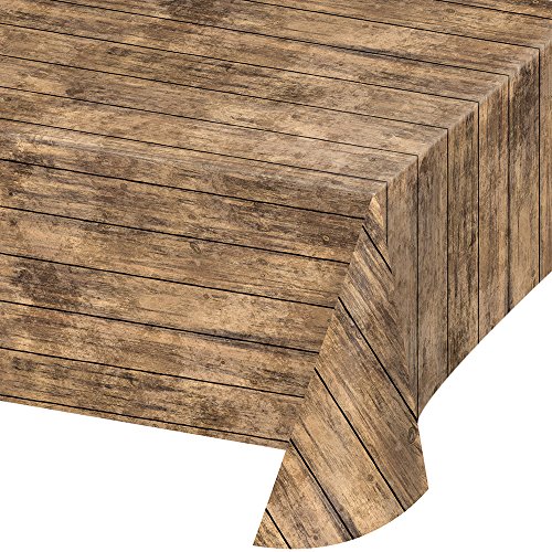 Creative Converting 329655 TABLECOVER PL 54 X 108 AOP BROWN WOOD...
