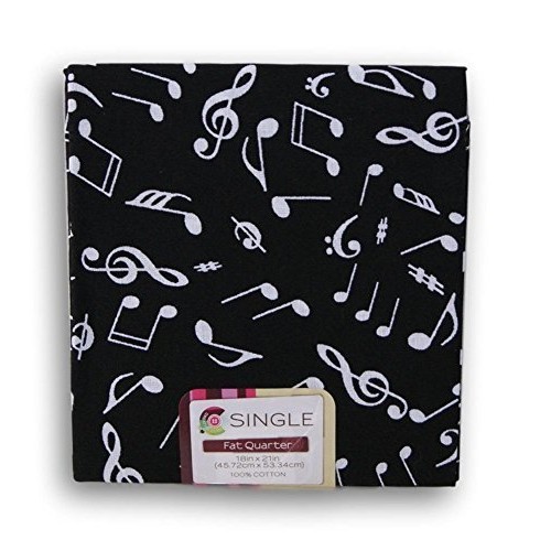 Creative Cuts Fat Quarters - White Musical Notes on Black Background