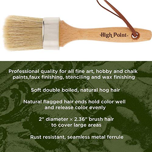 Large 2-in-1 Round Chalk & Wax Finishing Brush All Natural Hog Bri...