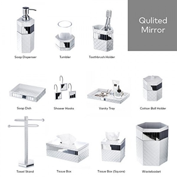 Quilted Mirror Hand Soap Dispenser 3 x 3 x 7.9 Countertop Dec...