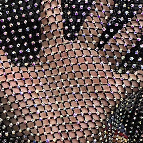 59inx 17in Soft Stretch Mesh Fabric Elastic Sequin net with Rhines...