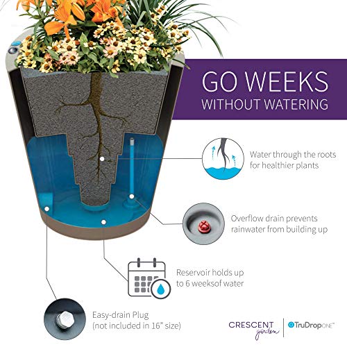 Crescent Garden Dot TruDrop Planter, Self-Watering Plant Pot, 16-I...