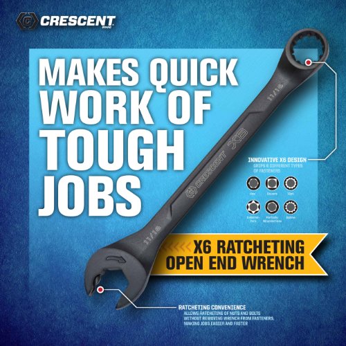 Crescent 7 Pc. X6 Black Oxide Spline Open End Ratcheting Combinati...