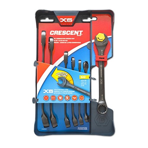 Crescent 7 Pc. X6 Black Oxide Spline Open End Ratcheting Combinati...