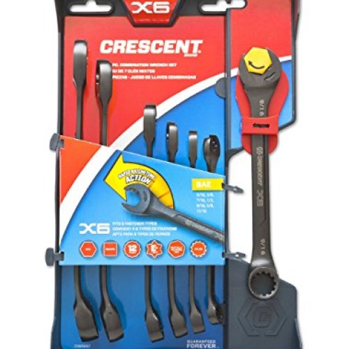 Crescent 7 Pc. X6 Black Oxide Spline Open End Ratcheting Combinati...