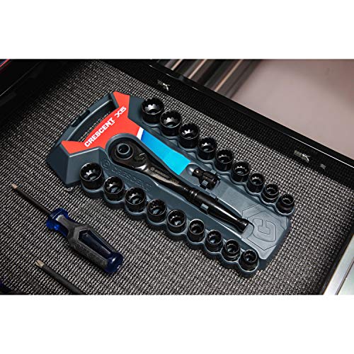 Crescent CX6PT20 X6 Pass-Through Ratchet and Sockets, 20-Piece